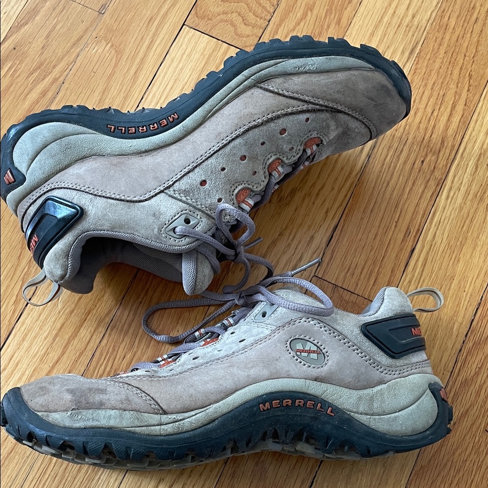 Merrell Nerve Warm Waterproof Taupe Suede Trail Hiking Shoes with Orange Accents